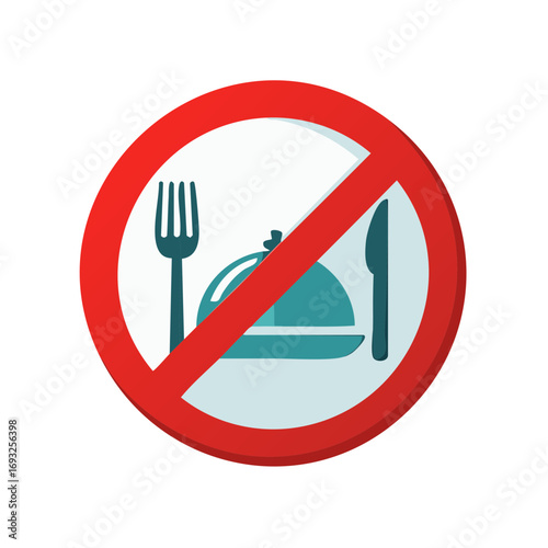 Prohibition sign with food and cutlery illustration graphic