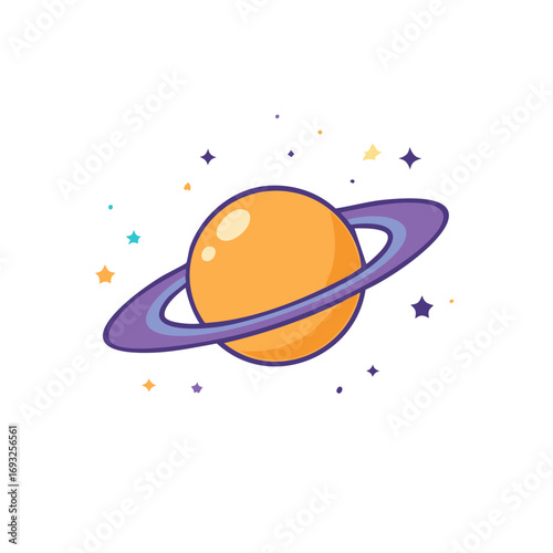 Whimsical Planet with Rings and Stars