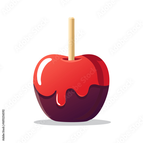 Glossy Red Candy Apple with Wooden Stick Sweet Treat Illustration