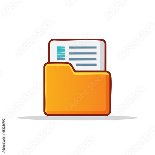 Orange file folder, documents inside, information record management system or archive cartoon design