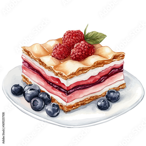 Mille-feuille, watercolor illustration vector, isolated on a white background.