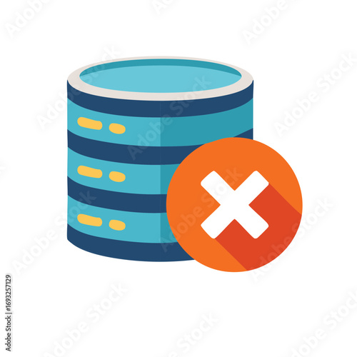 Database Deletion and Server Error Flat Icon with Cancel Symbol