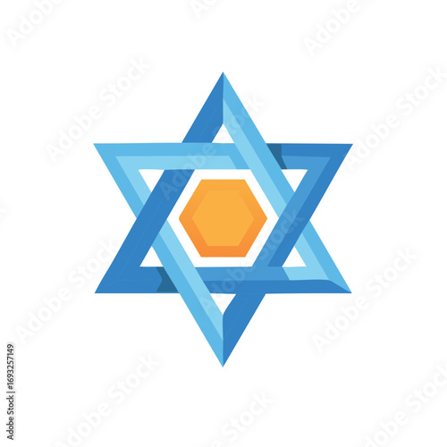 Layered Blue Star of David Symbol with Orange Hexagon Geometric Design