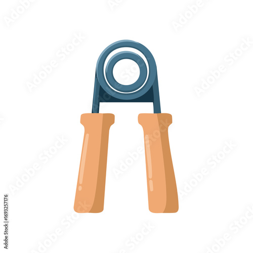 Cartoon illustration of a hand grip strengthener, muscle building and exercise equipment.