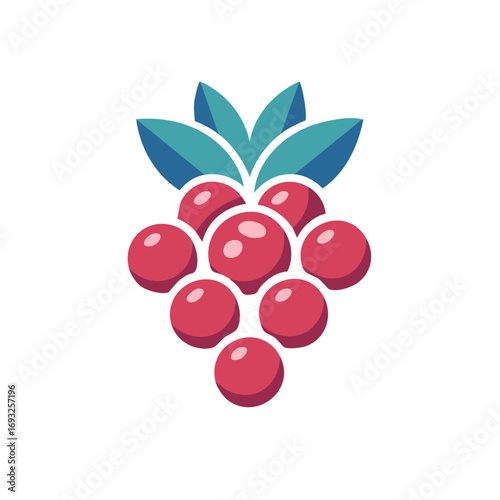 Stylized Berry Illustration Featuring Red Berries and Green Leaves
