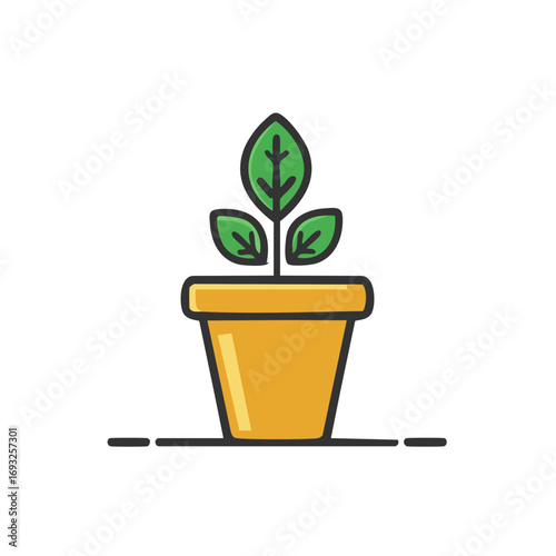 Potted plant icon with a young green sprout symbolizing new life growth and environmental care