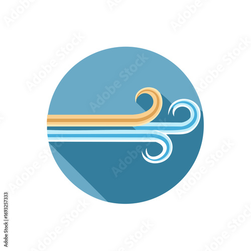 Wind Icon With Orange And Blue Flowing Elements In A Blue Circle