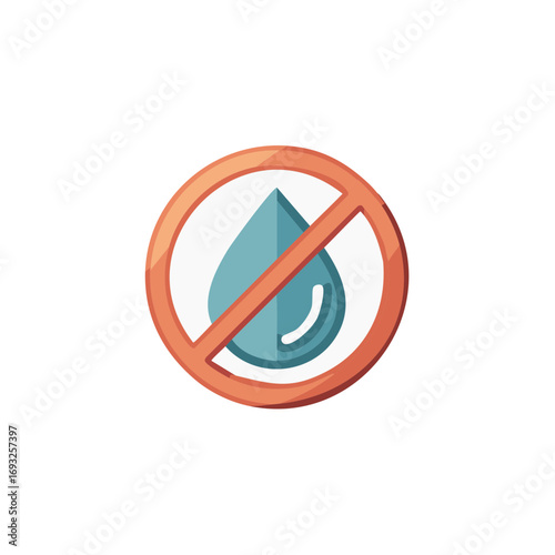 No Water Sign Icon, Prohibition Symbol for Liquids, Drought Concept