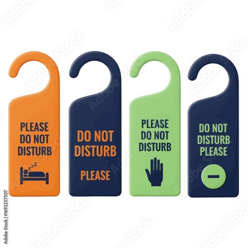 Four do not disturb door hangers in different colors.