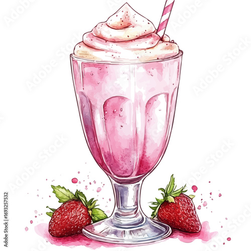 watercolor vector of Milkshake, isolated on a white background.