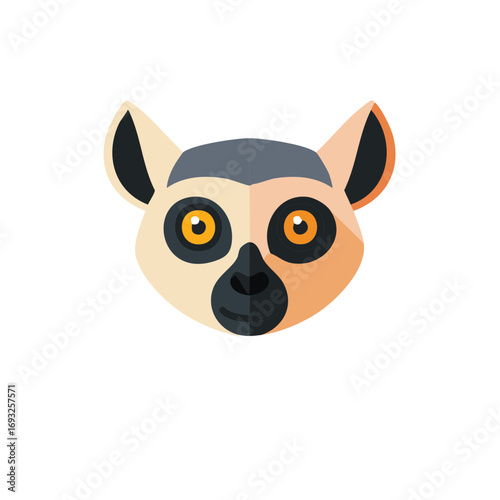 Lemur Face with Yellow Eyes Vector Illustration Wild Animal Portrait