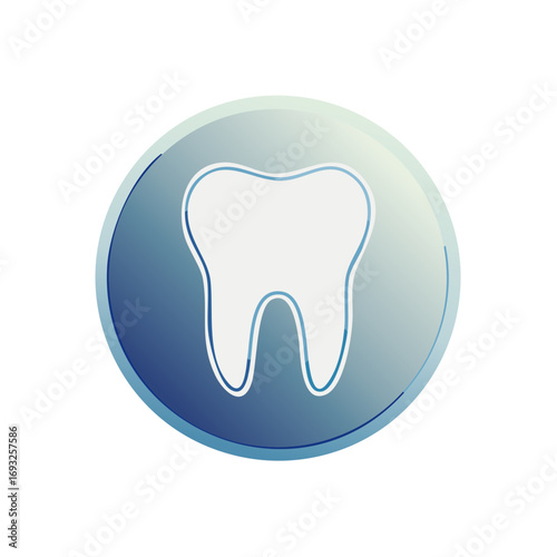 Clean white tooth icon in blue gradient circle symbol for dental health and care