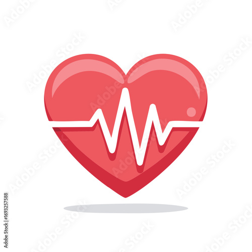 A simple red heart icon overlaid with a white line representing a heartbeat for health and love concepts