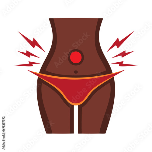Woman's torso with pain illustrated, abdomen and menstrual cycle