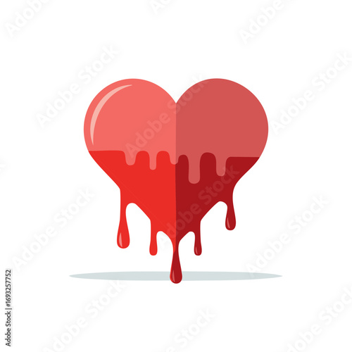 Stylized heart shape design with melting red paint, vector illustration, isolated on white background for Valentine's Day