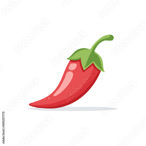 Stylized Red Chili Pepper with Green Stem Vector Illustration