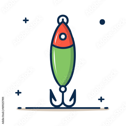 Colorful illustration of a fishing lure with a hook, perfect for angling and outdoor recreation.