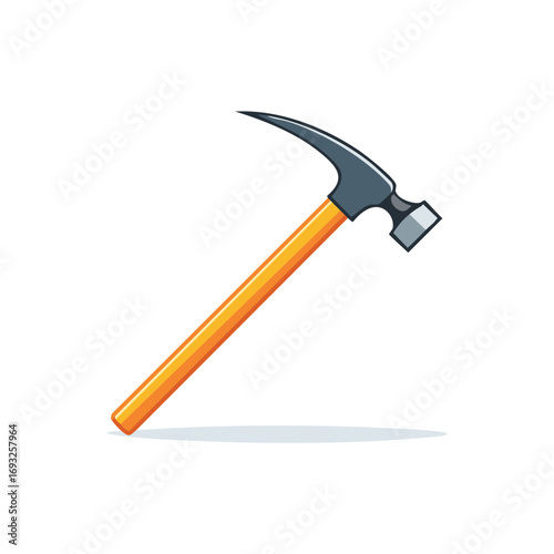 Classic claw hammer illustration with orange handle, essential construction and repair tool