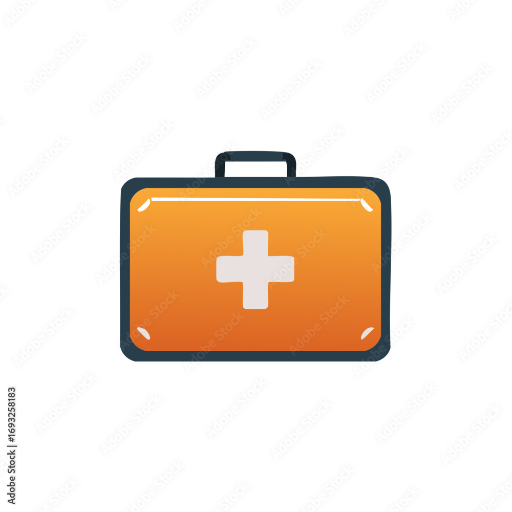Obraz premium Orange First Aid Kit Illustration with White Cross Symbol for Medical Emergency and Healthcare Safety