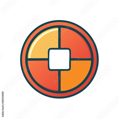 Chinese coin illustration, colorful design with square center shape, vector graphic element
