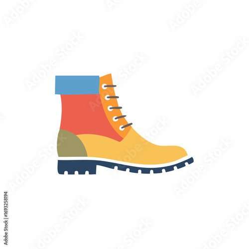 Colorful hiking boot illustration. Footwear design element. Vector graphic.