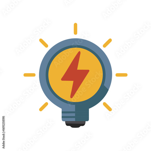 Lightbulb with red lightning symbol icon for electric power, concept illustration