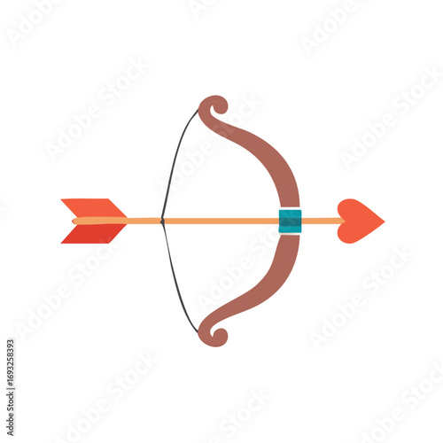 Traditional bow and arrow with a romantic heart shaped tip symbolizing love and affection graphic illustration