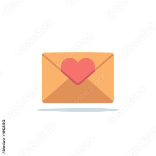 Romantic correspondence with heart seal; a cute orange envelope conveys a love letter through the mail for an anniversary.