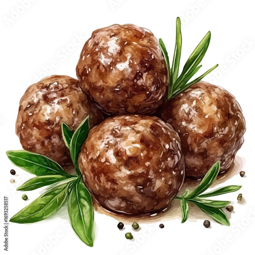 watercolor of Meatballs, vector, isolated on a white background.
