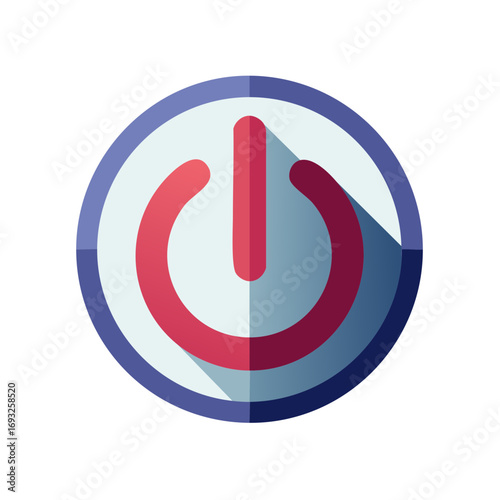 Red and blue power button icon on a light background, digital flat style, user interface.