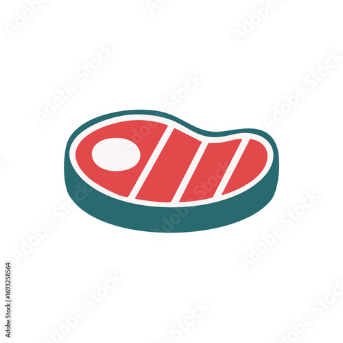 Stylized Raw Steak Icon With Bone Shape and Red Meat Slices