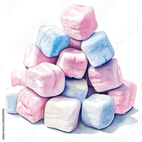 Marshmallows, watercolor drawing vector, isolated on a white background.