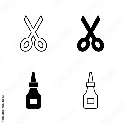 Scissors and Glue Icons – Crafting and DIY Symbol in Solid and Line Style