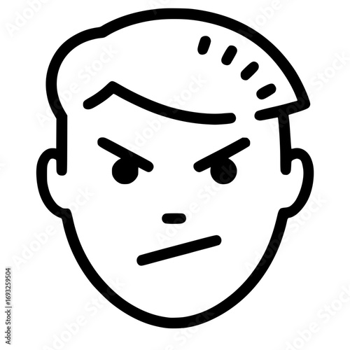 Isolated Line Art Illustration of an Angry Frowning Cartoon Face

