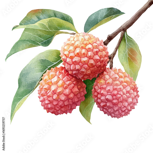 Lychee, watercolor clipart vector, isolated on a white background.