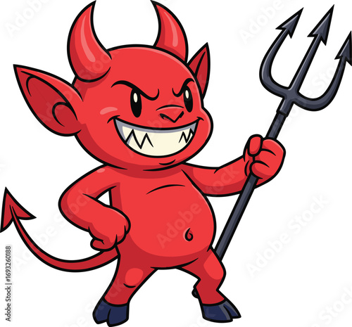 Cartoon Red Devil Mascot with Trident – Cute Mischievous Demon Character for Halloween, Fantasy, or Humorous Designs