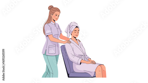 Charming cartoon illustration of a young woman with dark hair applying red lipstick with a playful expression and a hint of sparkle in her eyes