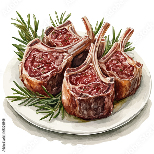 Lamb Chops, watercolor drawing vector, isolated on a white background.