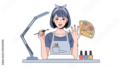 Professional makeup artist applying blush to a client s cheek with a brush in a beauty salon or studio setting with a mirror