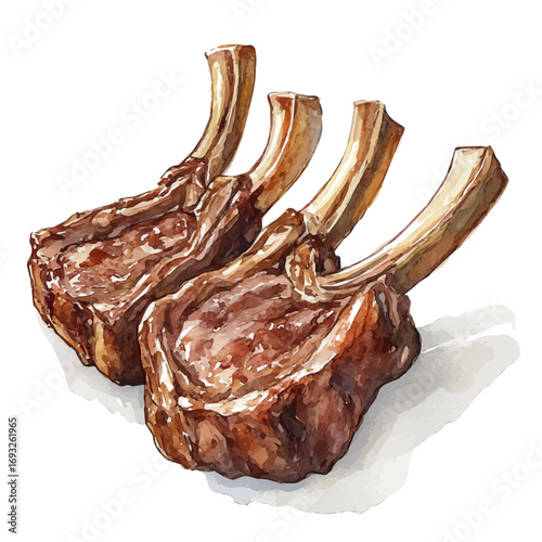 Lamb Chops, watercolor illustration vector, isolated on a white background.