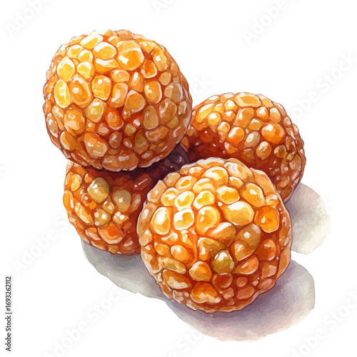 Laddu, watercolor illustration vector, isolated on a white background.