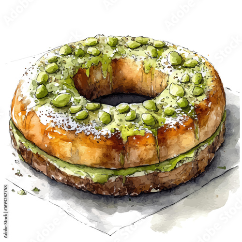 watercolor vector of Kunafa, isolated on a white background.