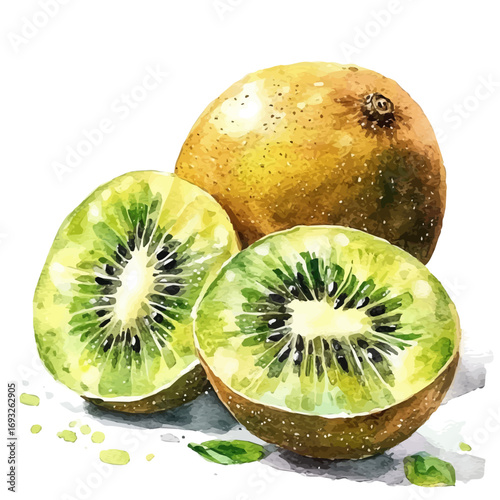 Kiwi, watercolor drawing vector, isolated on a white background.