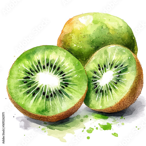 Kiwi, watercolor drawing vector, isolated on a white background.