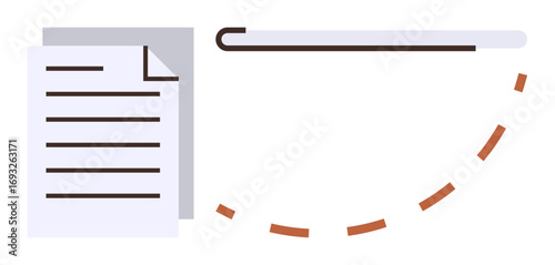 Digital file transferring represented by a document and arrow path. Ideal for data management, workflow, productivity, collaboration, file sharing, archiving, communication concepts. Simple flat