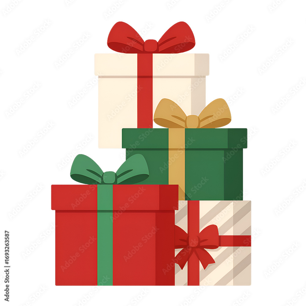 Obraz premium Stacked colorful gift boxes with ribbons and bows