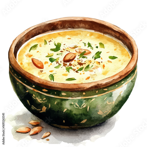 Kheer, watercolor illustration vector, isolated on a white background.