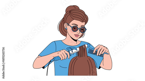 Professional makeup artist applying cosmetics to a client in a salon with a ring light and makeup palette showcasing beauty and personal care services