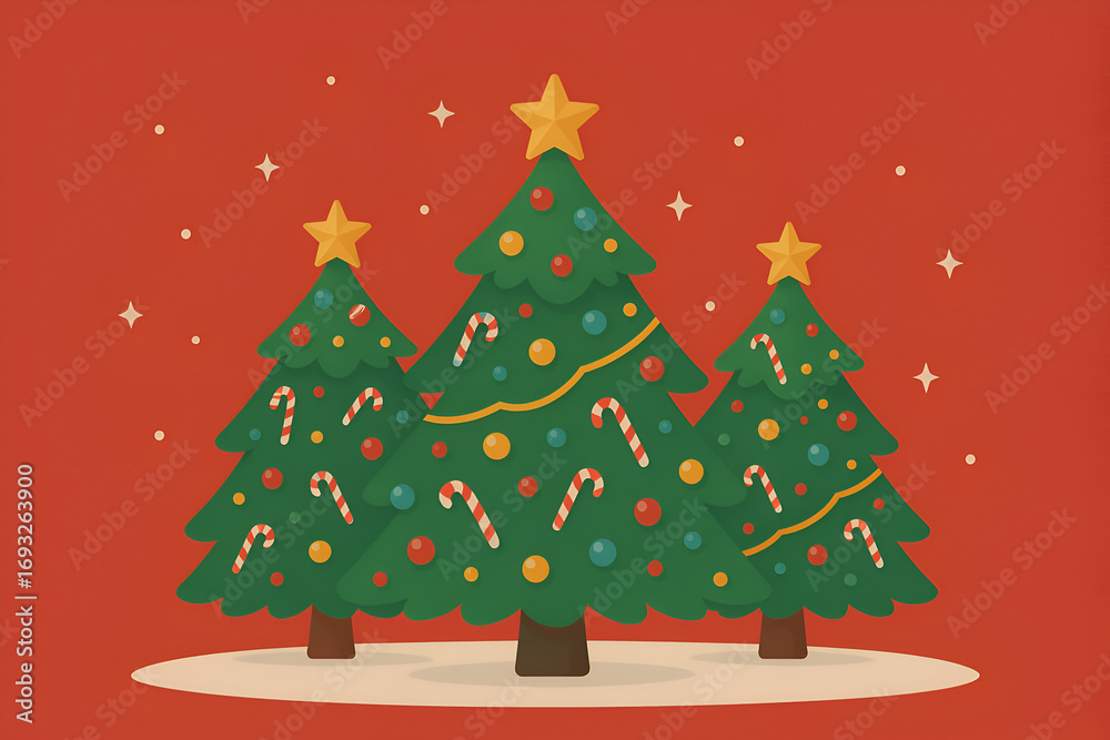 Obraz premium Minimalist decorated Christmas trees with ornaments