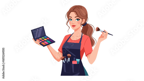 Stylized illustration of two women at a salon one holding scissors and the other a hairdryer styling hair with a modern artistic flair